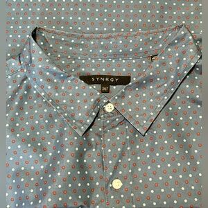 Synrgy Men's Patterned (Blue-Red-White Polka Dot) Short Sleeve ButtonUp (3XLT)